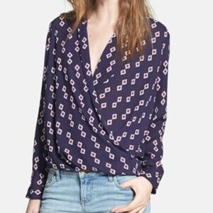 Pleione Wrap Front Long Sleeve Blouse